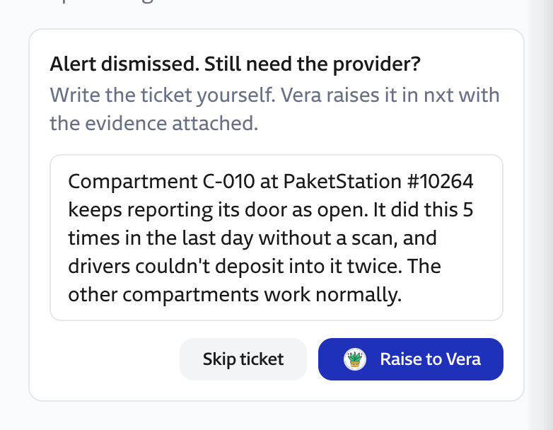 After dismissing a plan, a ticket the operator writes and raises by hand.